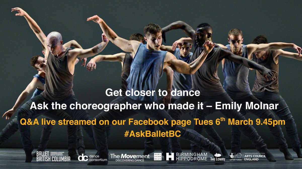 onedanceuk's tweet photo. Watch @DanceConsortium's #FacebookLive of Emily Molnar of @BalletBC chatting with Alistair Spalding of @Sadlers_Wells tonight, 9.45pm. Use #AskBalletBC for a chance of having your queries answered live by #EmilyMolnar! https://t.co/3WSuh9RmQu