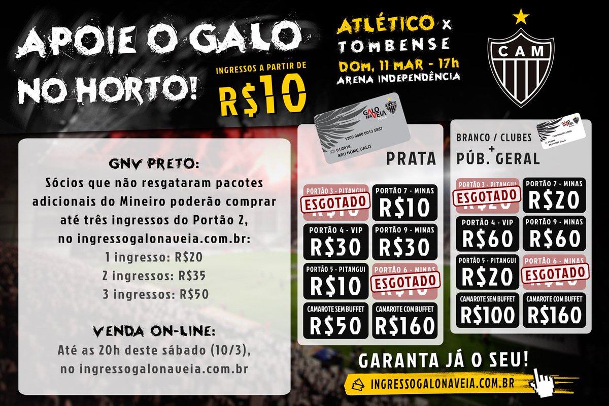 Ingressos: Atlético x Tombense