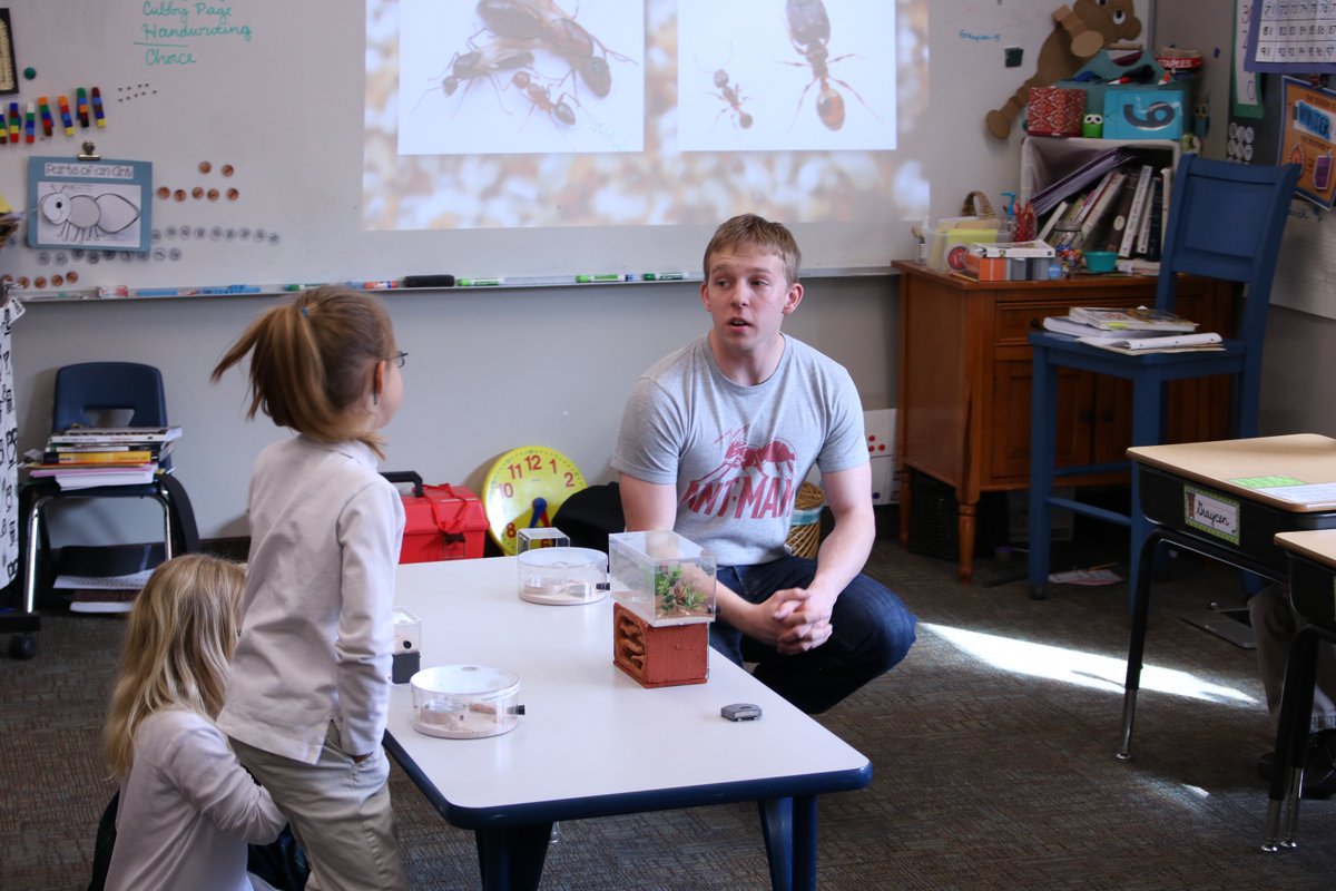 AntNetworkSM's tweet photo. Our team in Bozeman was thrilled to visit the first grade class this morning @PetraBozeman to talk about ants and how they are important for ecosystems. We even got to show off some of our laboratory colonies from @montanastate @MSUCollegeofAg! https://t.co/5FkWEWvruc