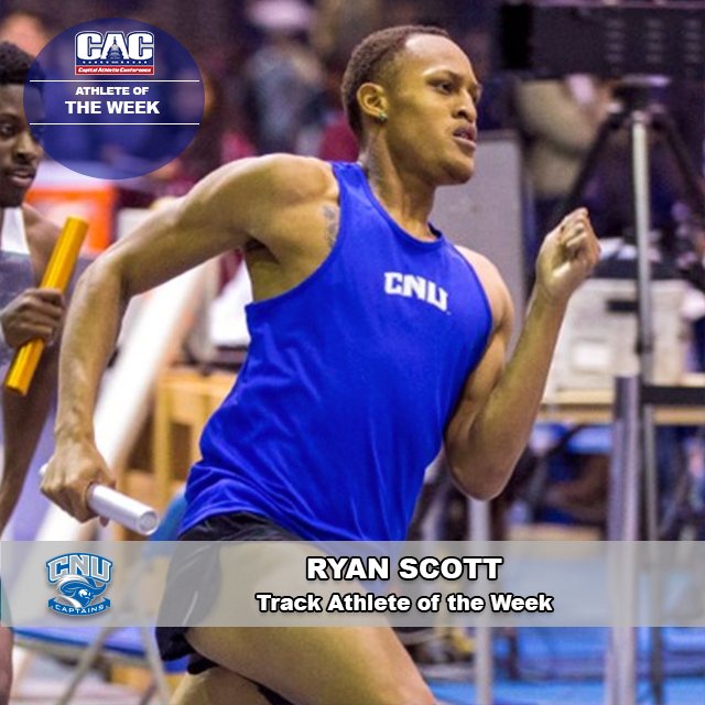 C2CAthConf's tweet photo. MT&F: @CNUTFXC senior Ryan Scott selected as #CACmtf Track Athlete of the Week.
Ran 16th-fastest time in the nation in 200 meters (22.15) at Tufts Final Qualifier https://t.co/jGLV3q9f3Q