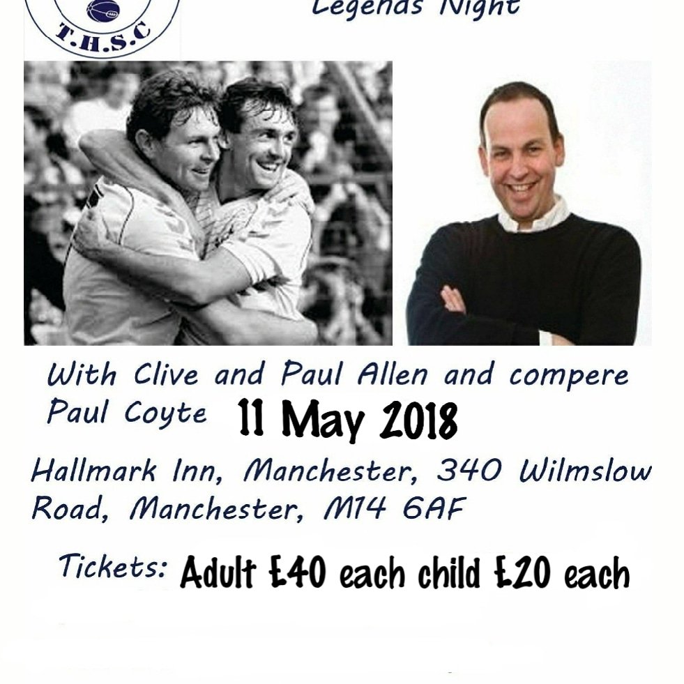 nw_thfc's tweet photo. Limited tickets available for another great night in Manchester with Paul and Clive Allen come along and spend your evening with these spurs legends https://t.co/UgQQUZU5SB