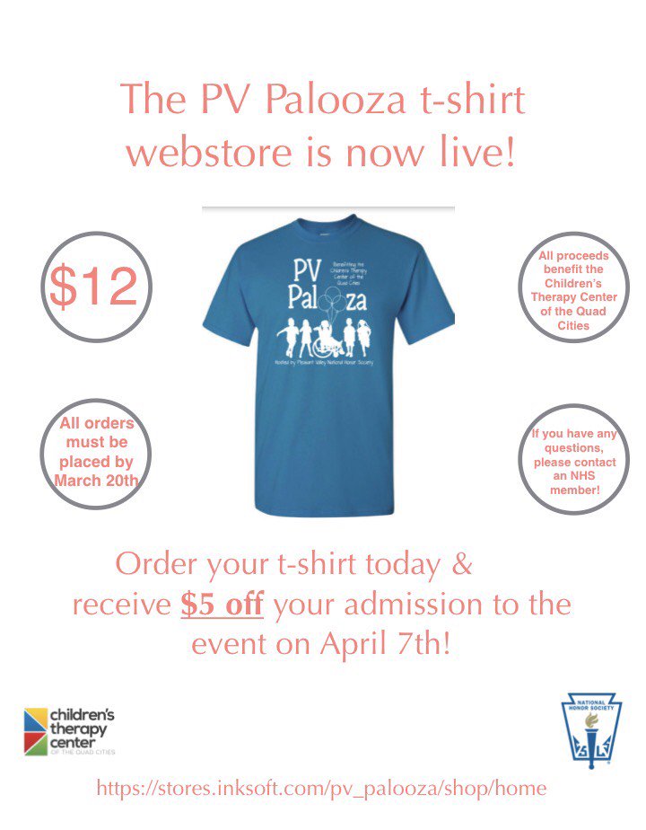 Order a PV Palooza shirt by March 20th and support <a href="/CTCQC/">CTCQC</a> ! You'll also receive $5 off admission to PV Palooza on April 7th if you wear your shirt!