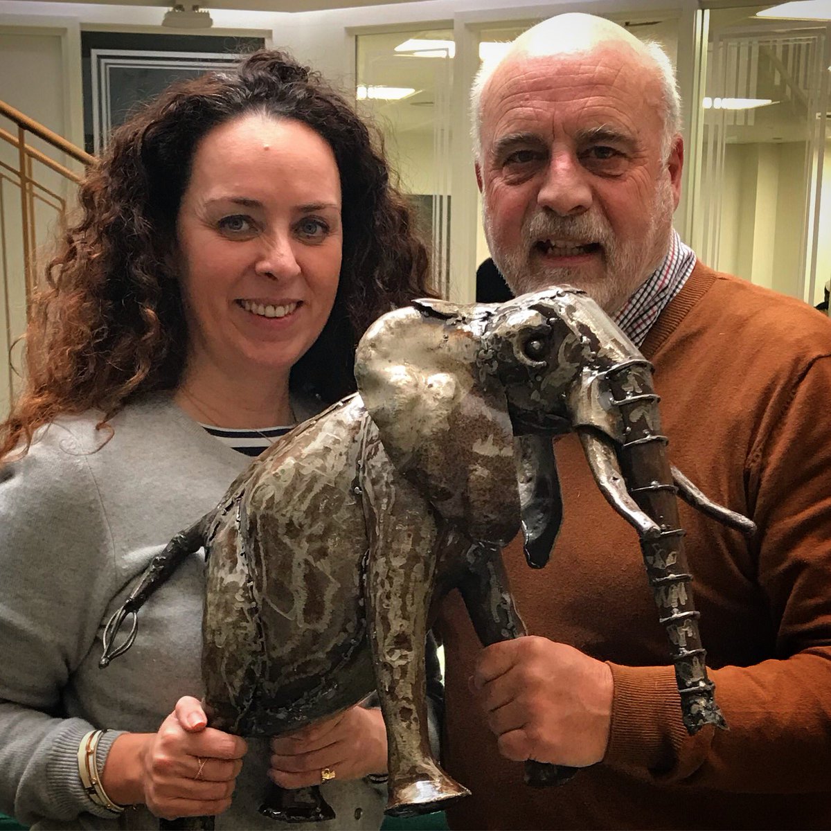 thetraveltrunk's tweet photo. Mayfair based PR #taylormadepr @tmprluxury Sarah and I with a sample of their brilliant #Pangea hand crafted African animals made of recycled metal by the Kenyan based workshop team. https://t.co/zzYM2b1sGu