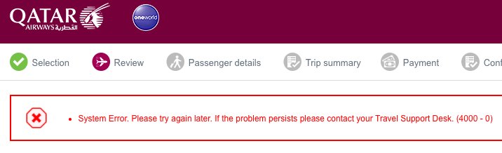 Apparently <a href="/qatarairways/">Qatar Airways</a> has a bug on their website that messes up with the date selection. It charges you for the date change without changing the date 🙀. We have faulty e-tickets - <a href="/qrsupport/">Qatar Airways Support</a> is not helping #travel #ttot And now they are showing errors: #fail #Airlines