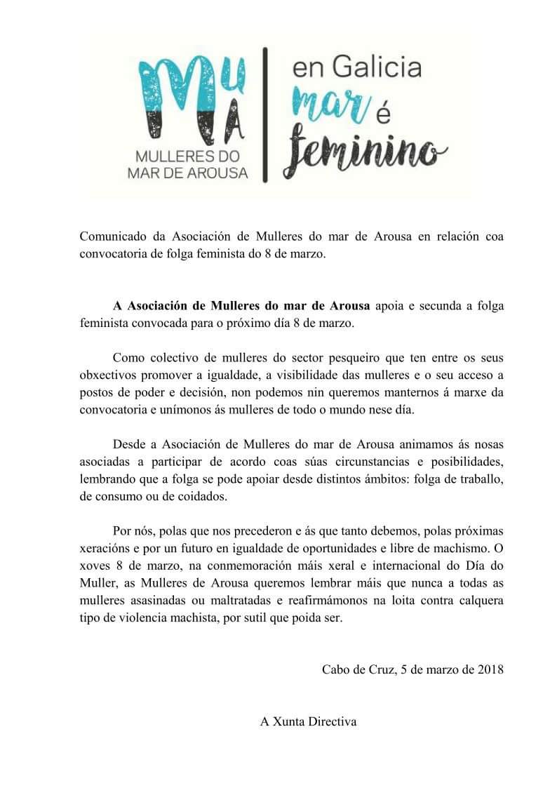 MulleresSalgada's tweet photo. #AsMulleresdoMardeArousaParamos 
#8mFolgaFeminista #Euparo https://t.co/5NczrJfGmw