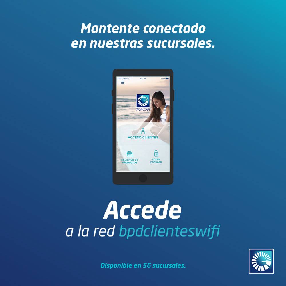 Popularenlinea's tweet photo. Ahora puedes acceder a la red #bpdclienteswifi en más de 50 sucursales. #WifiPopular https://t.co/o4Kgeje0Jr