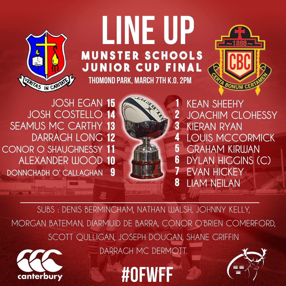 On the eve of what is the most important rugby match of the year, we would like to wish our lads the very best of luck! Here's the squad that have earned the right to wear the jersey for tomorrow's final. Remember all of the greats who have worn it before you, bring it home lads!