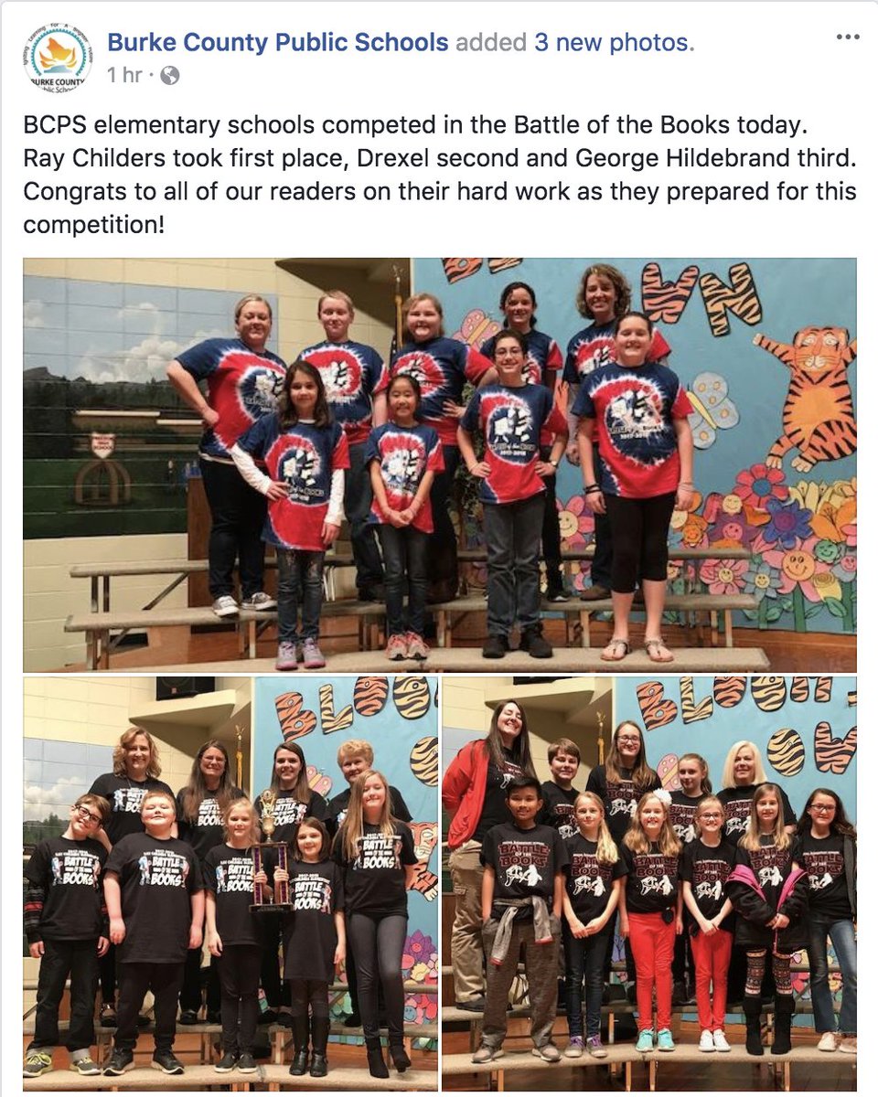 CVCCdfonseca's tweet photo. BCPS elementary schools competed in the Battle of the Books today. Ray Childers took first place, Drexel second and George Hildebrand third. Congrats to all of our readers on their hard work as they prepared for this competition!   #ignitelearningbcps https://t.co/5iLu6lxUBu
