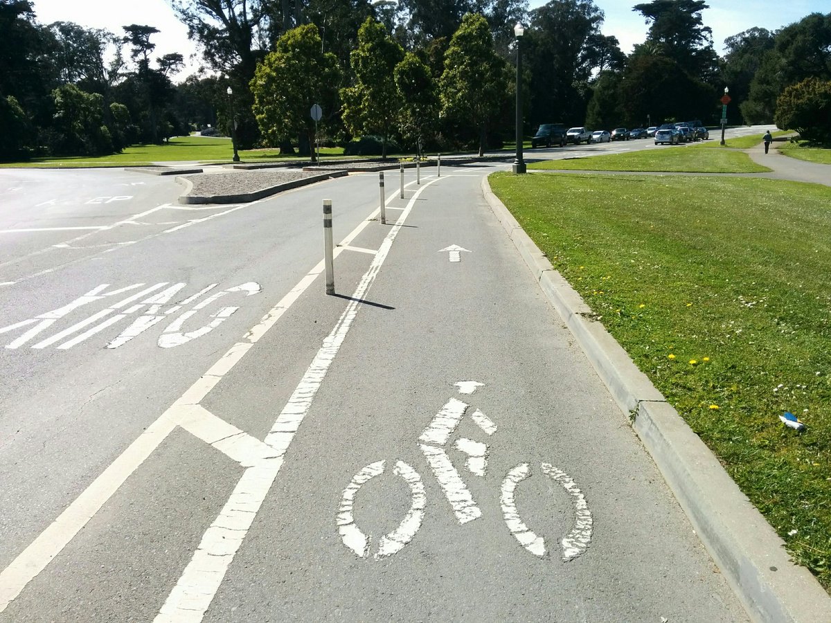 JFK at Kezar: 7'. Since the posts went up ( thanks  @SFMTrA!), no drivers use this. However the problem here was not blockers, it was people cutting the corner at high speed. The posts fix that too.