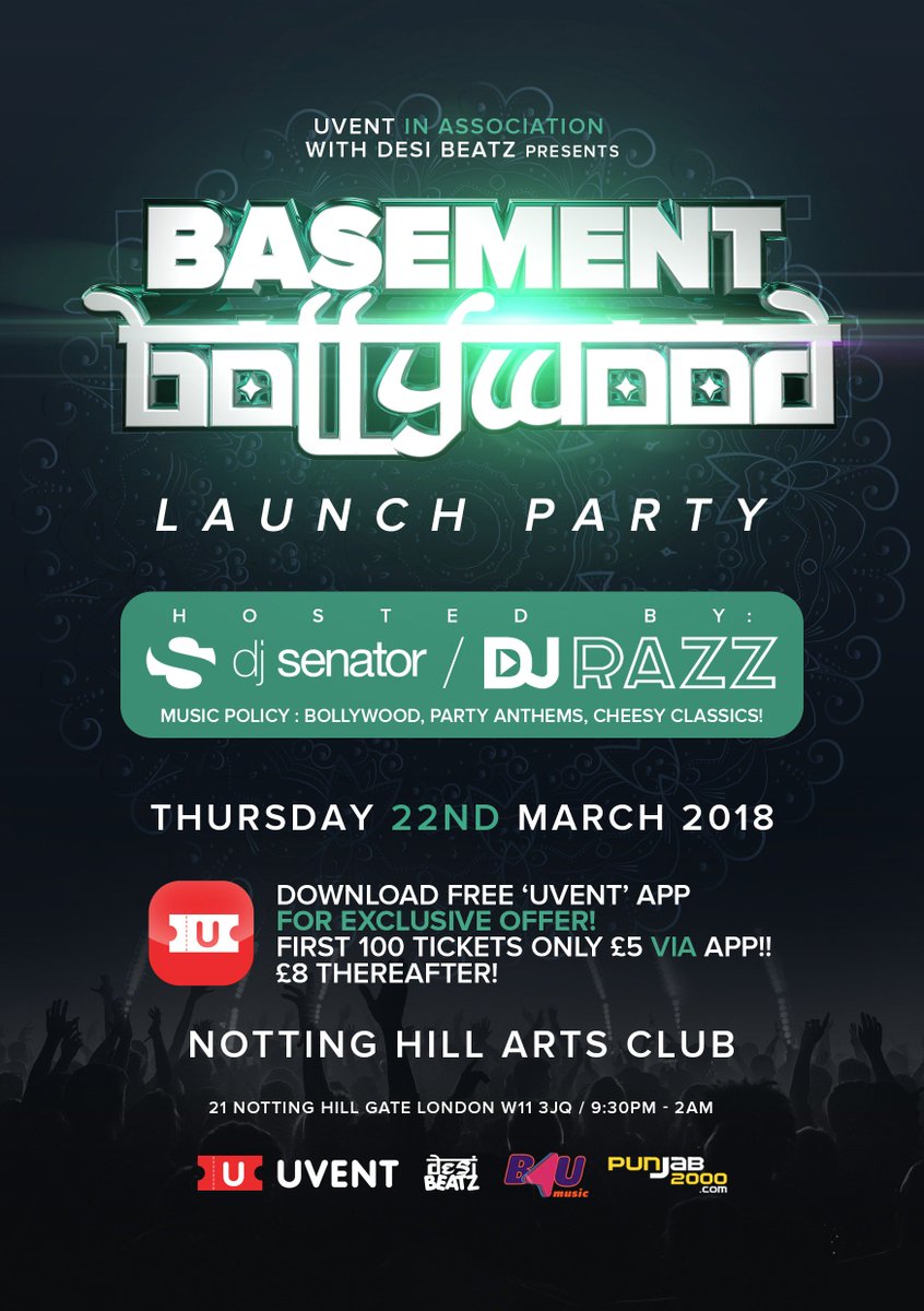 UventApp's tweet photo. Desibeats. 22nd March. 1st 100 tickets exclusively available now through UVENT. #Bollywood #London #LaunchParty #ClubNight #NottingHill #Desi #Party https://t.co/6VSYJa69fH