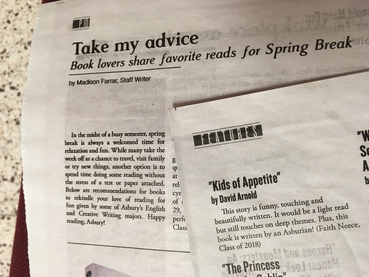 jlagrone86's tweet image. Found a @roofbeam recommendation in the Asbury Collegian. #SpringBreakReads