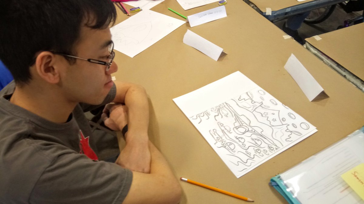 PaintASmileInfo's tweet photo. New #paintaSMILEprogram at @VarleyGallery - the students ❤️the space. Full class of 8 and reviewing some basic #artfoundations in shapes, lines, and #symmetry - #yorkregionarts #markham #nonprofit #artforall #DisabilityConfident #torontoarts https://t.co/dV3YwaIEDU