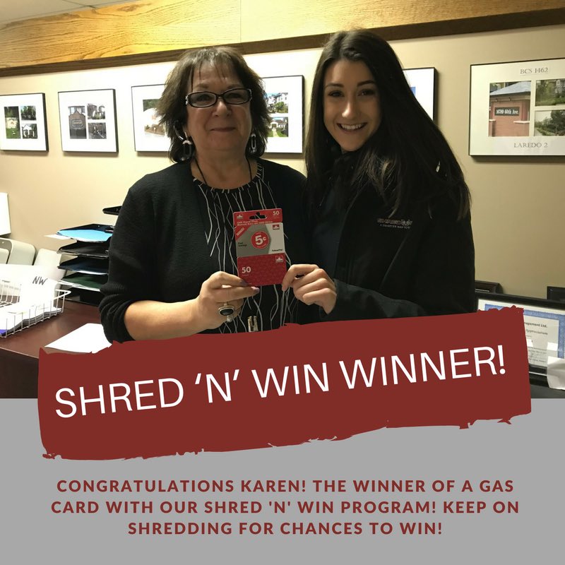 Congratulations Karen! One of our happy winners through our Shred ‘N’ Win program! #shredwise #shredding #WINNER #vancouverbc #shredded #Winning #burnabybc #paper #recycling