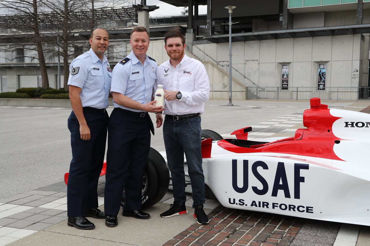 IMS's tweet photo. Proud to celebrate the incredible men and women in the @usairforce as part of #100Bottles today with @ConorDaly22. 

Thank you for your service. 🇺🇸  #WinnersDrinkMilk https://t.co/MsLqE4DxVV