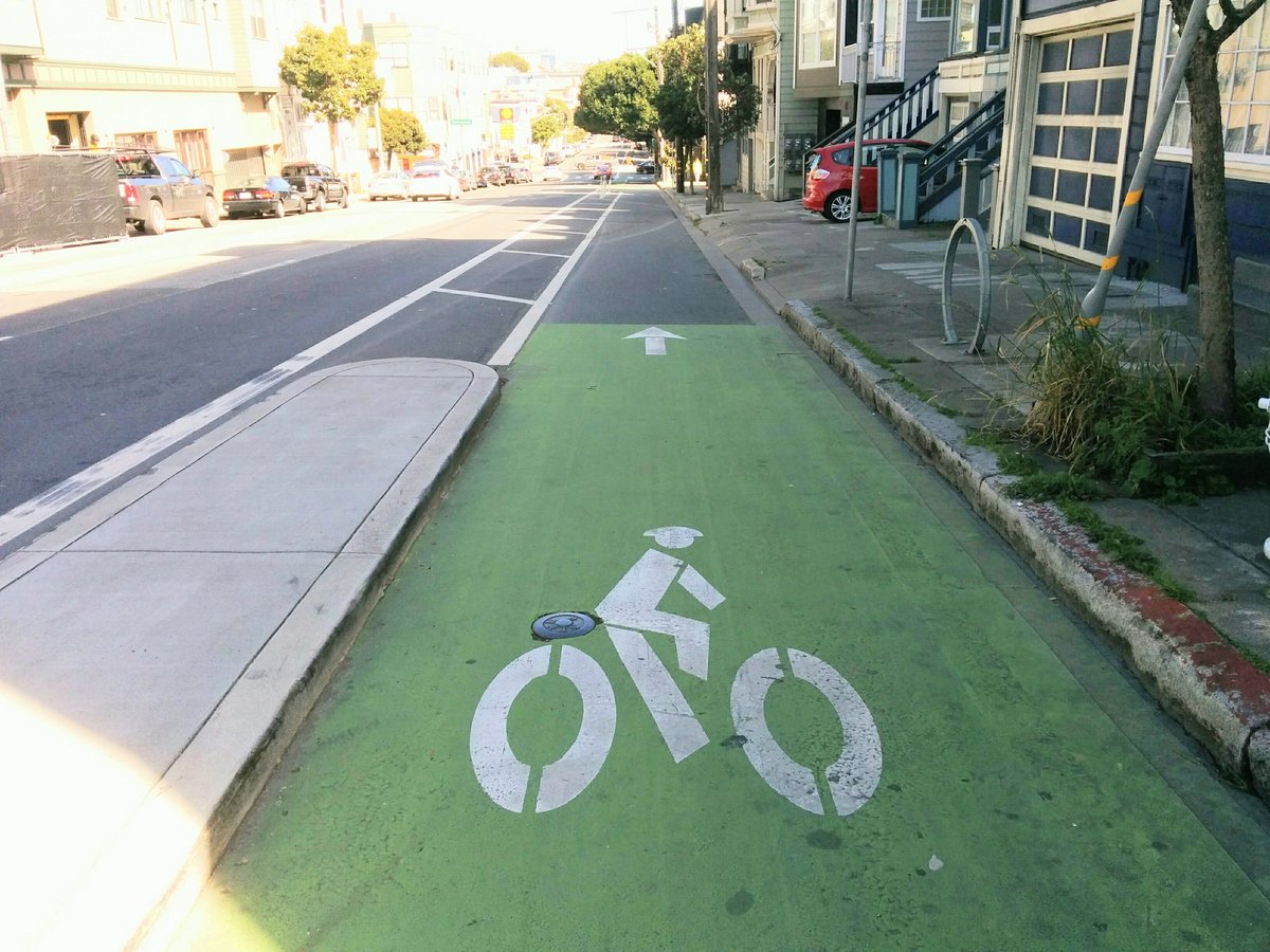 Oak between Baker and Scott. The protected parts are 7'3" wide, and work great. As with Fell, some drivers still sneak in on the unprotected parts.