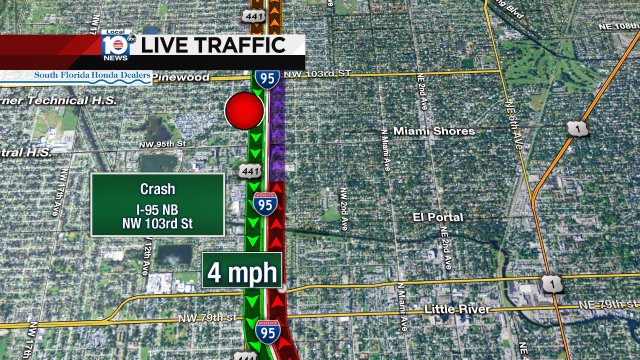 3 Lanes Blocked due to crash on I-95 NB at NW 103rd St #trafficalert https://t.co/Hs89UjHBRE