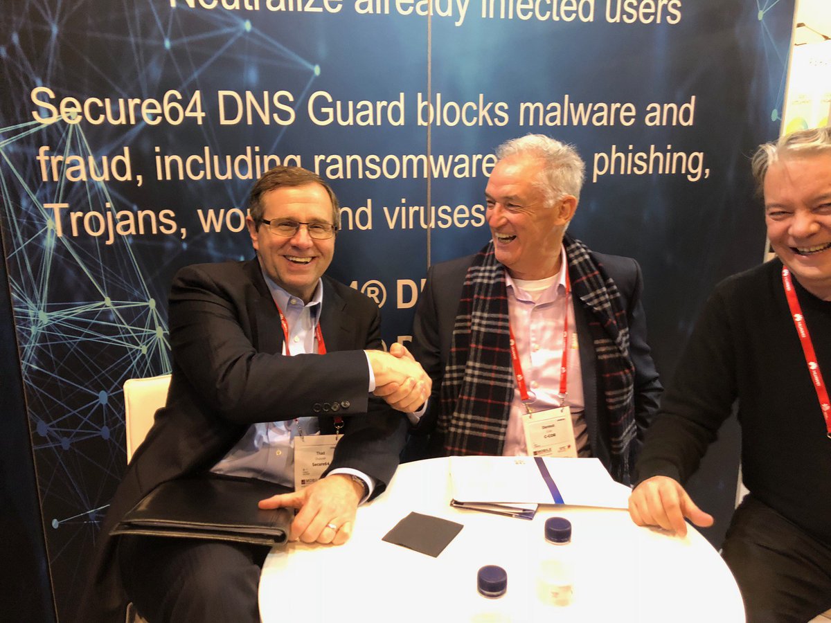 Meeting with Dermot from C-COR at MWC 2018!  Thad, Dermot &amp; Philippe.