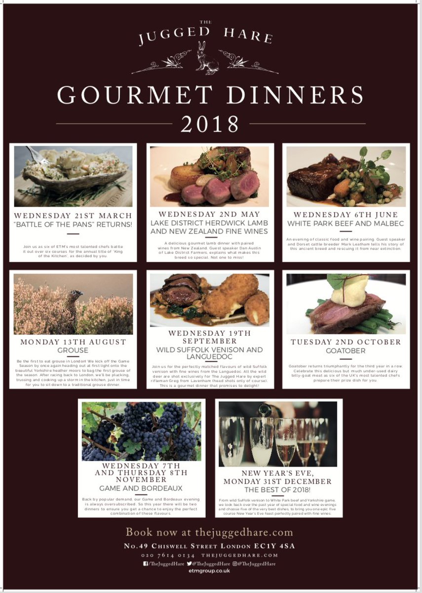 Grab your diary - you don't want to miss these key dining events at <a href="/thejuggedhare/">Jugged Hare</a> this year #Londonrestaurants #Londonfoodies