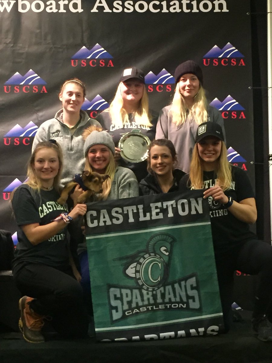 So proud! First-ever nationals team podium in 3rd🥉🏆in today’s giant slalom at the <a href="/USCSA/">USCSA</a> National Championships! Linn Ljungemo 12th and Kylie Mackie 13th earn USCSA All-American Honors! Li Aunes 20th, Kirsten Kruk 37th, and Nadine Downing 49th out of 116. <a href="/CastletonSports/">Castleton Spartans</a>