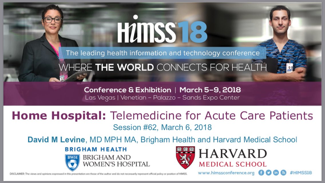 RemcovZijl's tweet photo. Day2 #HIMSS18 , inspired with the experience and research @davidlevinemd with the homehospital. First research results show that we can support patients with safe hospital care in their own home. Just like the telehealth pilot of @ambulancezorgln and @Laurentius #qualitylife https://t.co/6lvhTDh9DX