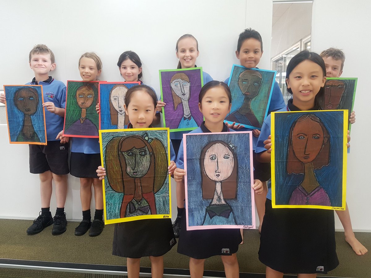 Amedeo Modigliani inspired self portraits by Hub 7 learners. Developing our skills of using oil pastels and learning about the famous artist Modigliani <a href="/StonefieldsSch/">Stonefields School</a>