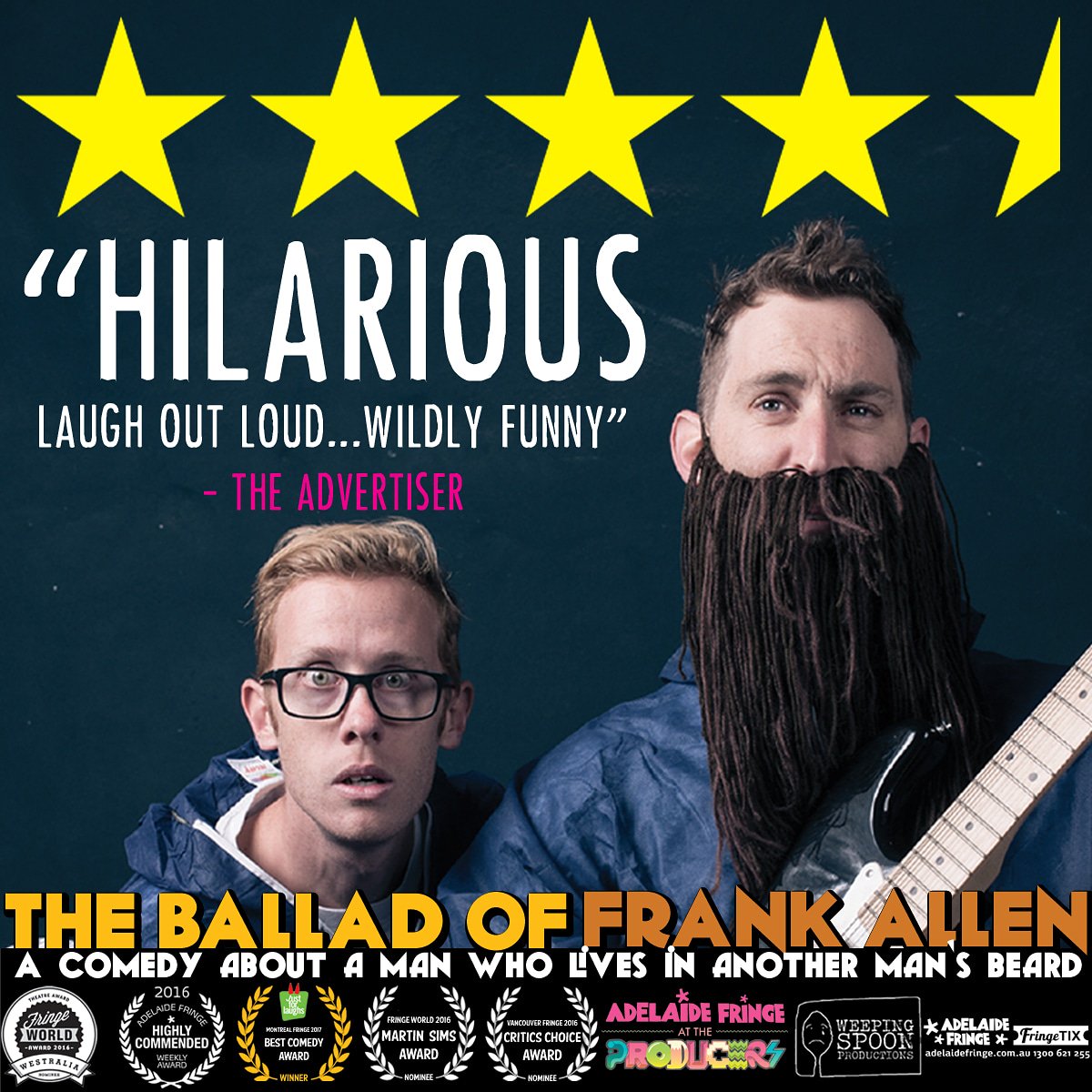 Don't miss #TheBalladOfFrankAllen at <a href="/ProducersFringe/">FringeAtTheProducers</a>. Tickets on sale through adelaidefringe.com.au or at the door! Only 4 nights left!

#ADLfringe #ProducersBar #AwardWinning #Beard #Comedy #SciFi #BuddyComedy #Fringe #Theatre #IndyTheatre