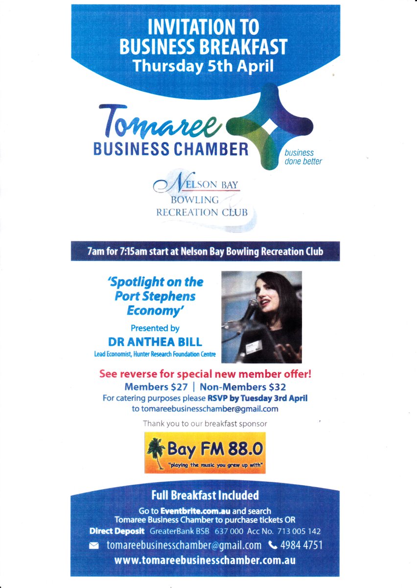 BayFM88's tweet photo. Bay Business Breakfast @baybowlo Thursday 5th April https://t.co/JXVUsJSida