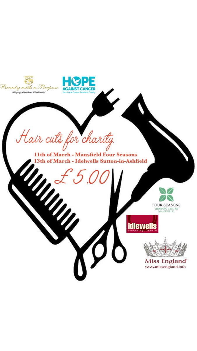 rebeccajayfearn's tweet photo. My wonderful mum has offered to volunteer her time to help me raise money for two wonderful charities. If you’re free on Sunday and Tuesday then come and get your hair cut for £5. All proceeds go to @hopeagainstcancer and @beautywithapurposeofficial #fundraising #missnottingham https://t.co/gSmtbbhZF0
