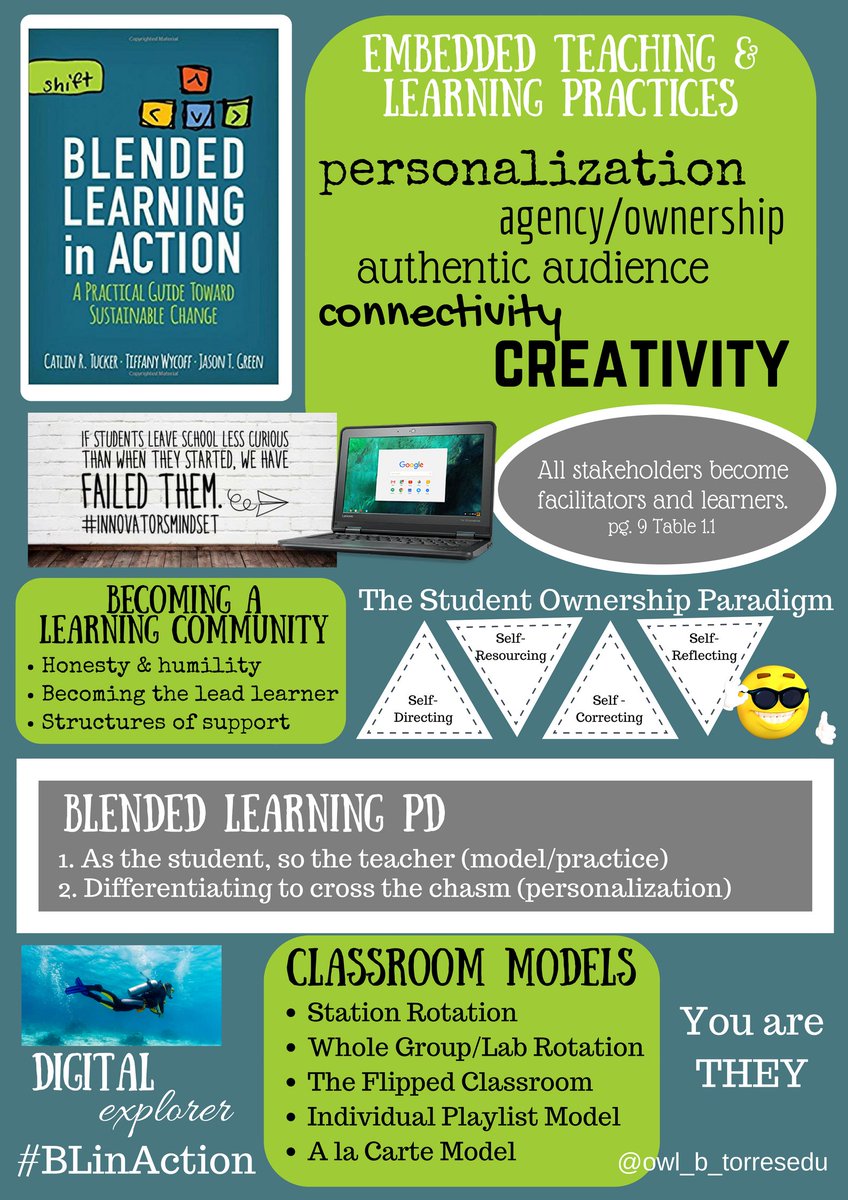 Owl_b_TorresEdu's tweet photo. The book #BlendedLearning in Action addresses implementation in a way that provides for sustainability. Thank you @Catlin_Tucker @TeachOnTheEdge @jasontoddgreen for writing the guide that can transform Ss & Ts learning! Here are my #dignotes! https://t.co/qMFJNwbC1b
