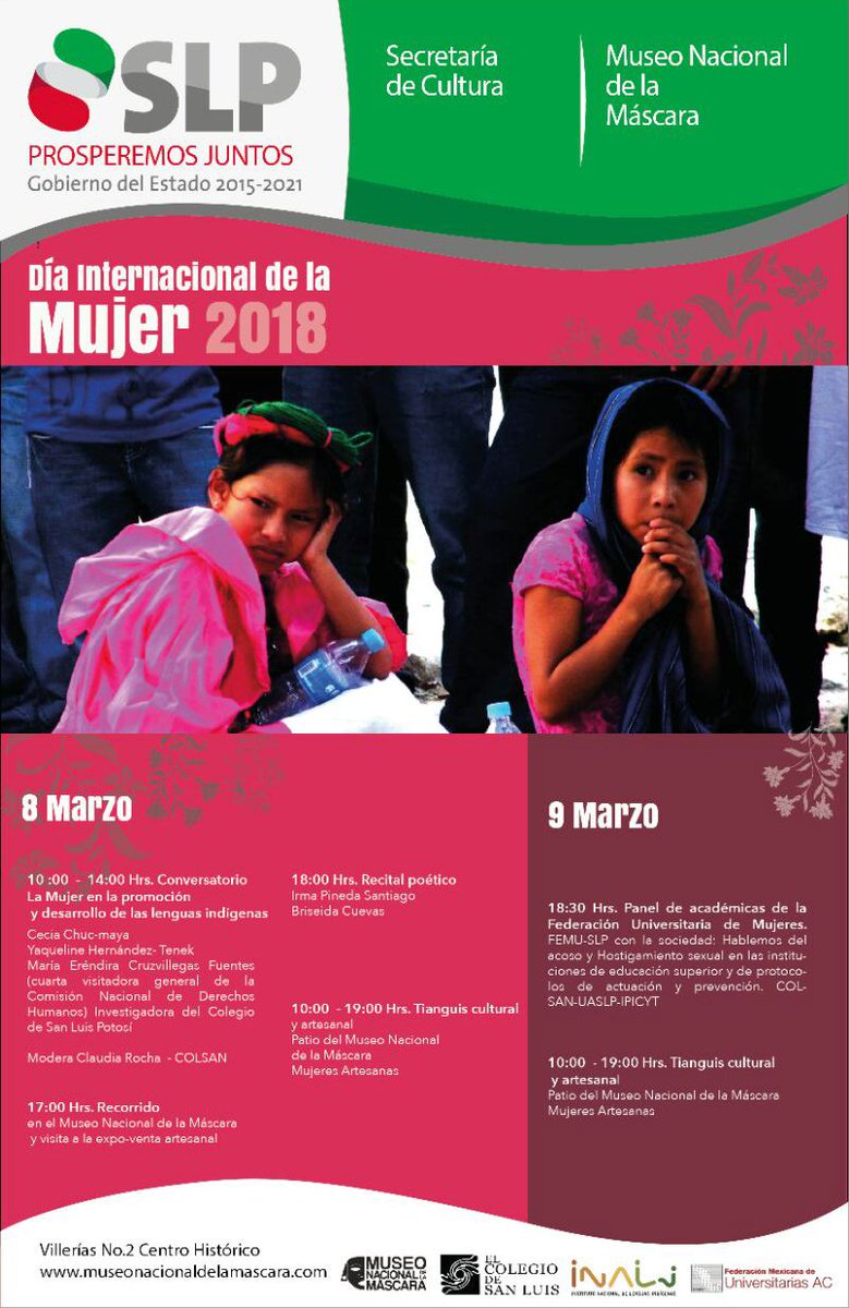 seculturaslp's tweet photo. El @MuseoMascara nos invita a sus actividades en el marco del #DíaInternacionaldelaMujer
.
.
#CulturaViva 
#SecretaríadeCulturaSLP 
#SanLuisPotosí https://t.co/Wm8T9Z5FRA
