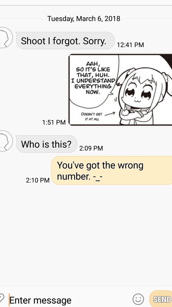 ShowerProduct's tweet photo. The proper way to handle a Wrong Number.
#PopTeamEpic #Anime #WrongNumberDude https://t.co/A8kh8bigOf