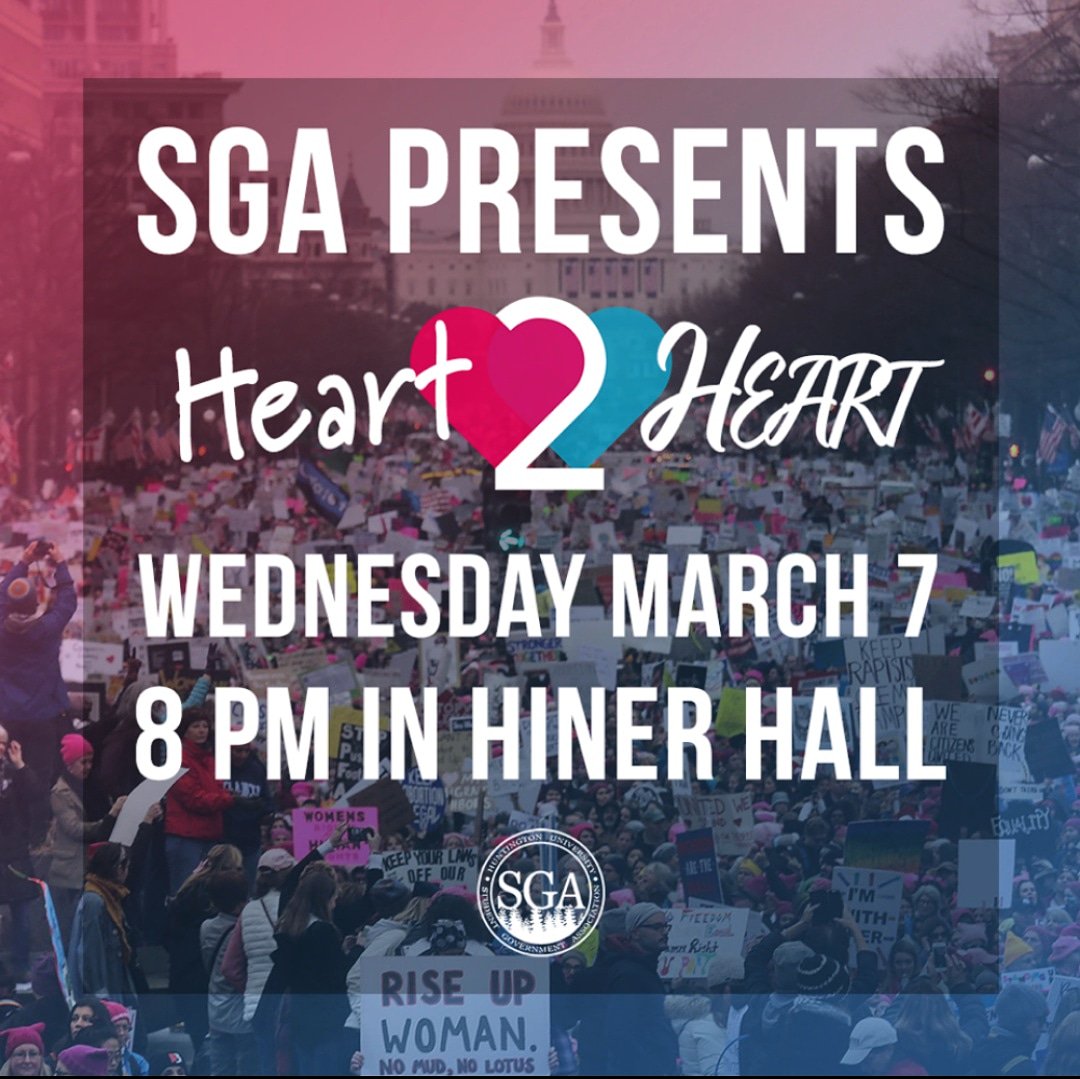 SGAHuntington's tweet photo. Join us TOMORROW NIGHT at 8pm for Heart to Heart! We will be discussing women's rights and equality! https://t.co/S5WkZQr9Ra