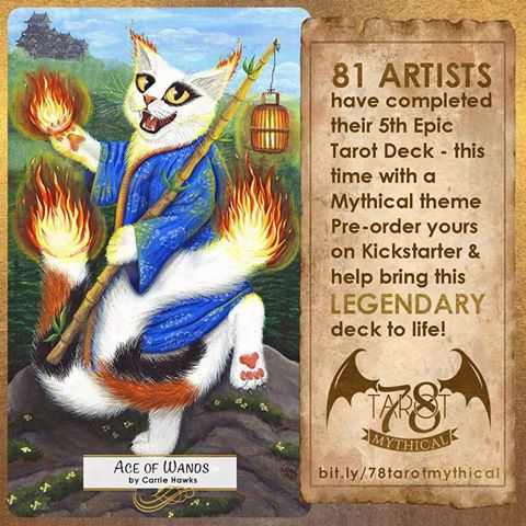 Kickstarter @78_Tarot Mythical #Tarot of the Legendary is going on Now! kck.st/2CYauY1 I created the Ace Of Wands for this deck as Bakeneko Nekomata Japanese Monster Cat. Please check out the #Kickstarter & help us bring this Legendary Tarot Deck to Life! Thank you :)