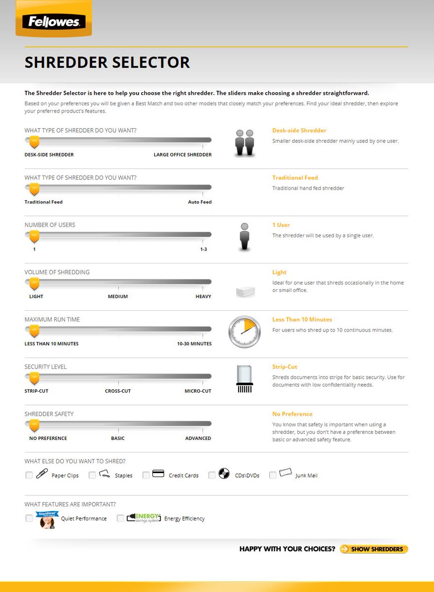 FellowesCanada's tweet photo. Don't know where to start? The Shredder Selector is here to help you choose the right shredder for your home or business #FellowesProtects https://t.co/irQhOyCHcP https://t.co/feIKatDgjT