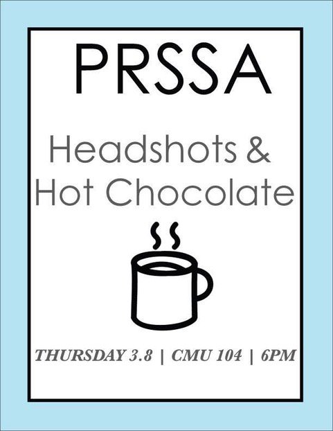 UWPRSSA's tweet photo. Come get your headshot, as well as hot chocolate, this Thursday, February 8, at 6 p.m. in CMU 104 for only $5. This fundraiser supports our chapter's future networking opportunities and sending our students to conferences. See you there! https://t.co/3bYpXeLPqr