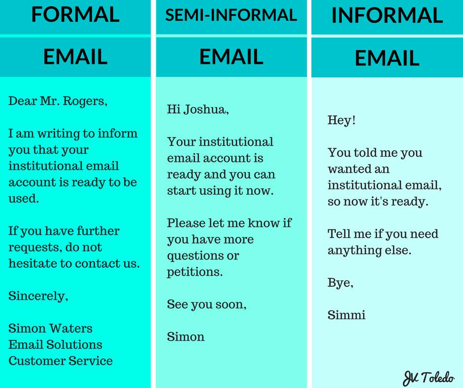 WritingCEM's tweet photo. These are a few differences between formal, semi-informal and informal #emails. Do you want to know more about this? Come to our Writing Center. @WritingCEM @ITESMCEM https://t.co/qQ5RV7oZhc