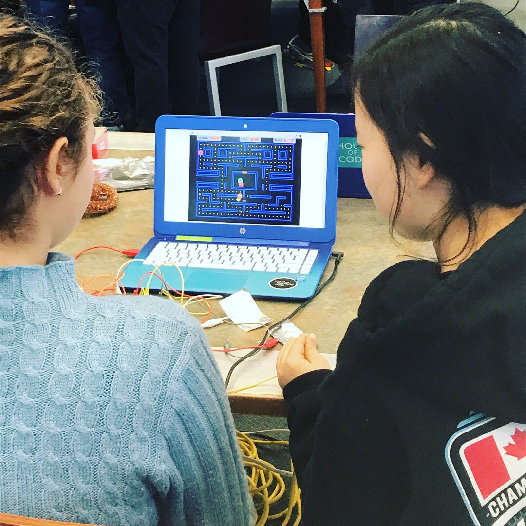 learningcodeYKZ's tweet image. Lots of smiles, laughter and cheers gaming with Makey-Makey at Richmond Green Library Maker Fair today. Back on Saturday, March 10th from 12-4pm!!! #learningcode #codingisthenewliteracy #gaming #1up #makeymakey #supermario #pacman #electronics #completethecircuit