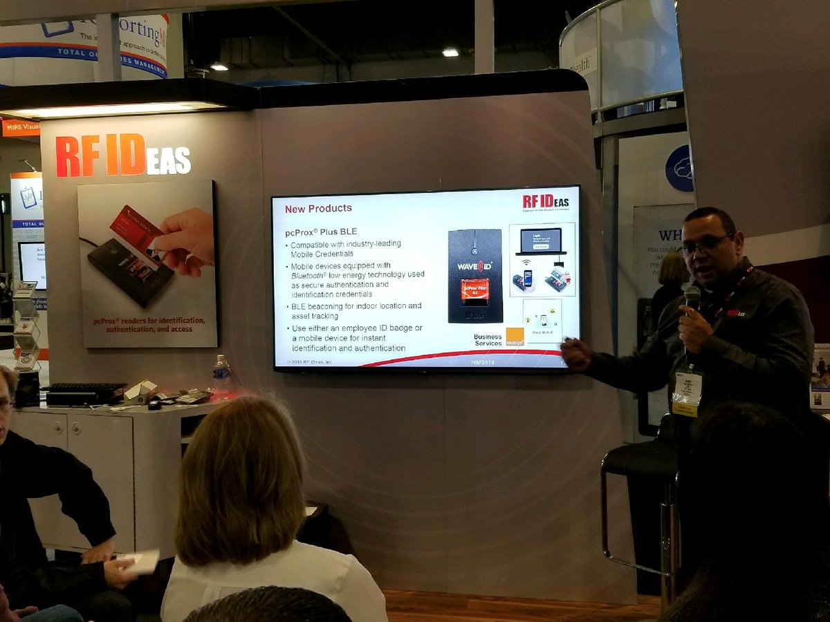 rfIDEAS's tweet photo. Juan Martinez @jnmn98 presents on the @RFIDeas #pcProx Plus BLE in #HIMSS18 booth 3265. https://t.co/gWXaKrdGkA