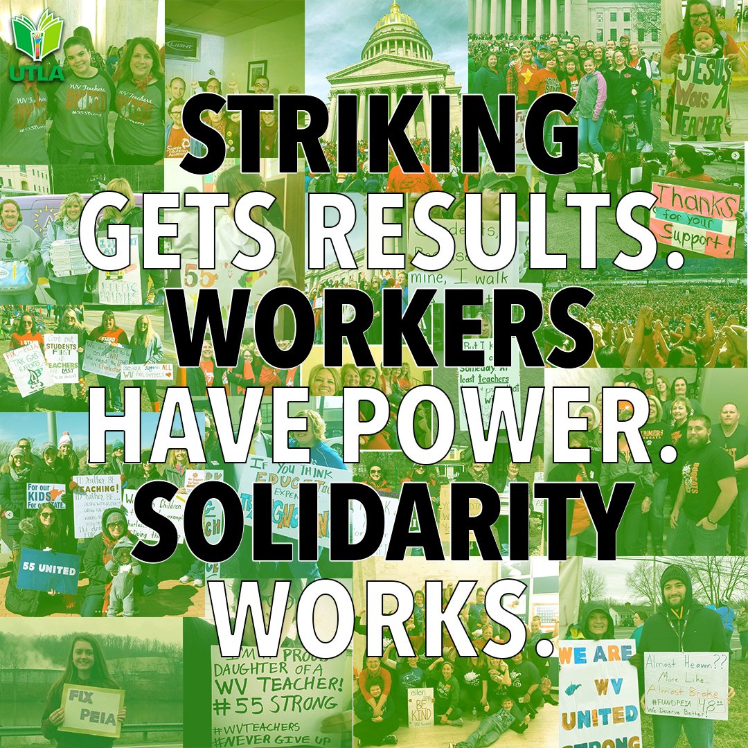 UTLAnow's tweet image. Striking gets results. Workers have power. Solidarity and power to the #55strong teachers, educators, and facilities workers who inspired the nation and won their strike! #55strong #WVTeachersStrike #StopTheBillionairePrivatizers #ArmMeWith
