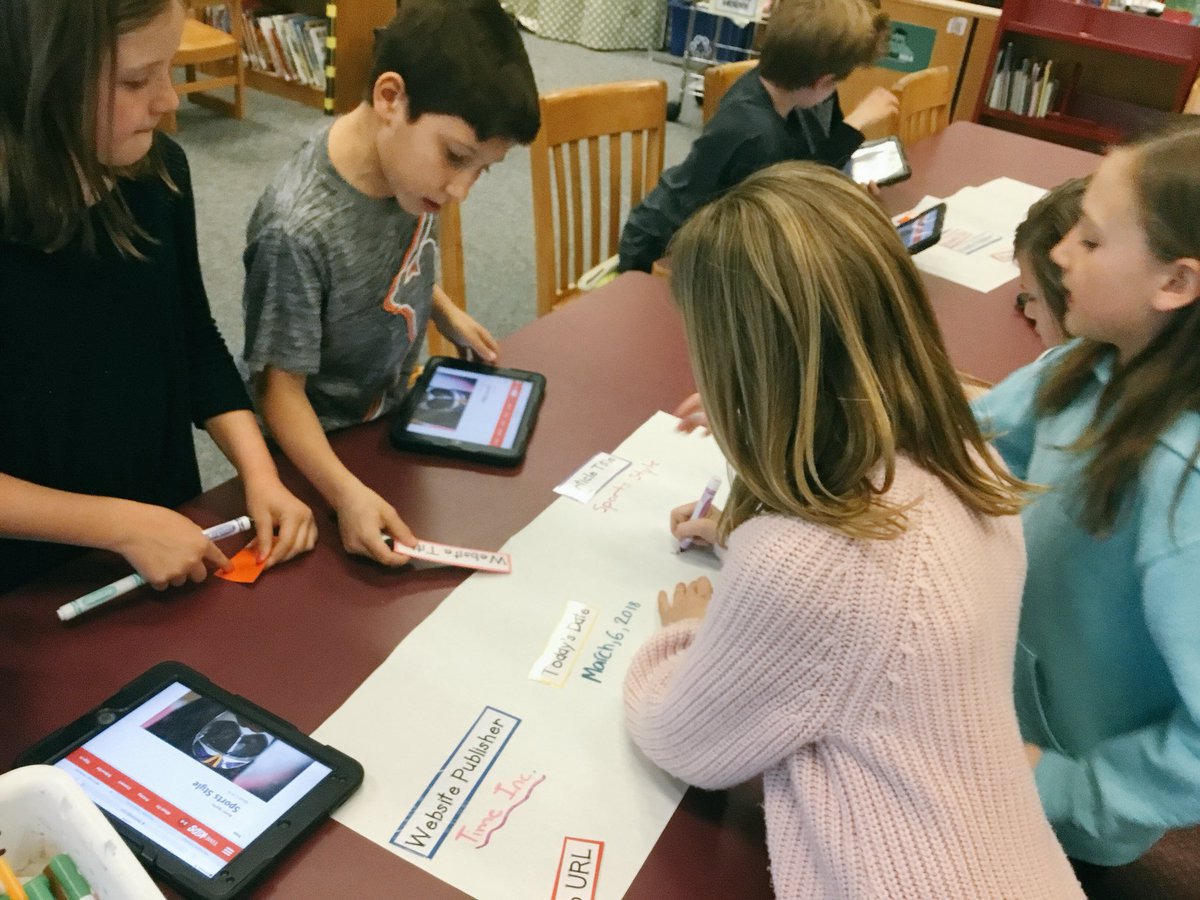 RoadrunnerLMC's tweet image. 4th graders are #citingsources during an information literacy lesson on plagiarism. Look at that #Focus and teamwork! @MrMock_RES @RES_Roadrunners