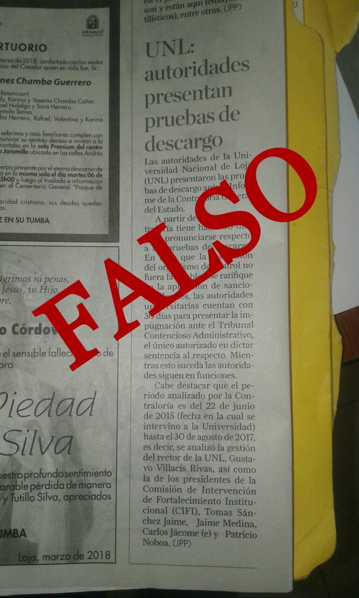 cos_unl's tweet photo. #Loja Ante la desinformación que el rector de la UNL vierte en algunos medios sobre la ejecución de su destitución, manifestamos que al ratificarse la sanción, la apelación no suspende la ejecución. Un ejemplo es la destitución de Carlos Ochoa en este reportaje. @Jmanologarcias https://t.co/ExCPvRks5c