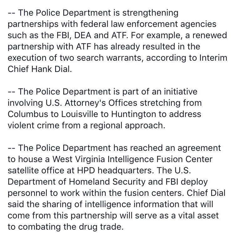 huntingtoncity's tweet photo. .@HPDWV Interim Chief Dial also spoke of strengthened partnerships with federal law enforcement agencies during his presentation to City Council this evening. Here are some examples: https://t.co/6Fhtlrw5rO