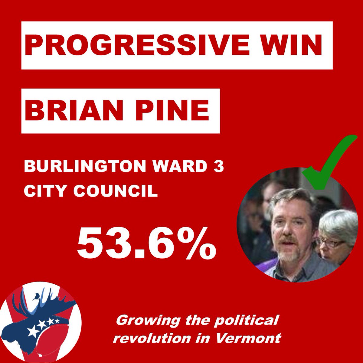 progparty's tweet photo. Congrats to the next Progressive Ward 3 City Councilor, @Pineforward3, on winning his election! He defeated Democrat @HaskellForWard3  and Independent Jim Lockridge. #BTV #BTVCC #vtpoli #OurRevolution https://t.co/pFiIuSwxvi
