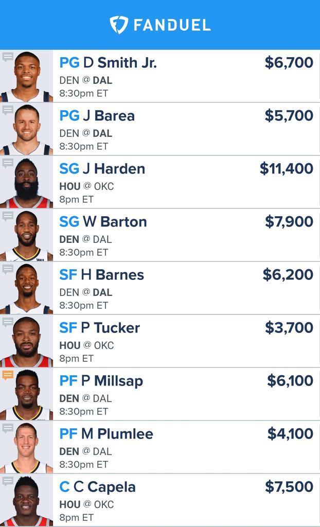 EliteDFSGurus's tweet photo. Sorry about not having a main slate! This is what we're rolling with in case anyone is playing 8PM express. Goodluck! #NBA #Fanduel https://t.co/9EmA8FdizA
