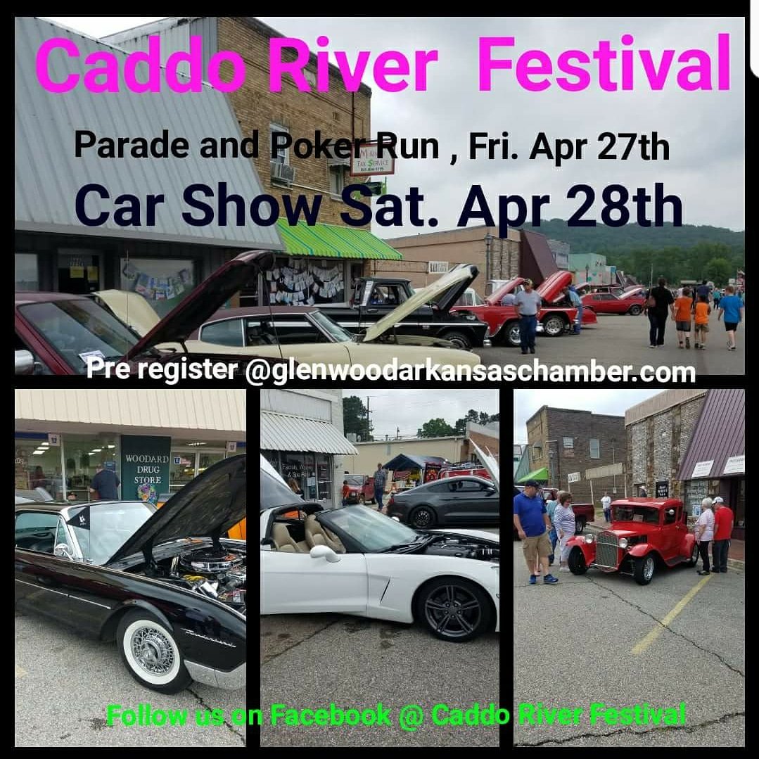 CaddoRiverFest's tweet photo. Parade and Poker run April 27.  Car Show April 28.  #canoeraces #arkansasrunner #everybodylovesaparade #arkansasfestivals #crf2018 #pageant #CADDORIVERFEST #parade #caddoriverfest #arkansasfair #glenwoodar #5k #crf2018 #baggotournament #show #vendors https://t.co/llnNIsgAKK