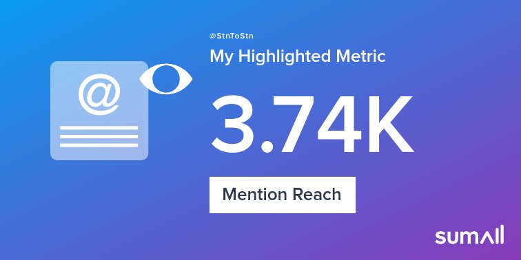 StnToStn's tweet photo. My week on Twitter 🎉: 2 Mentions, 3.74K Mention Reach. See yours with https://t.co/eaCPfSgXJJ https://t.co/qSvOXmrWJK