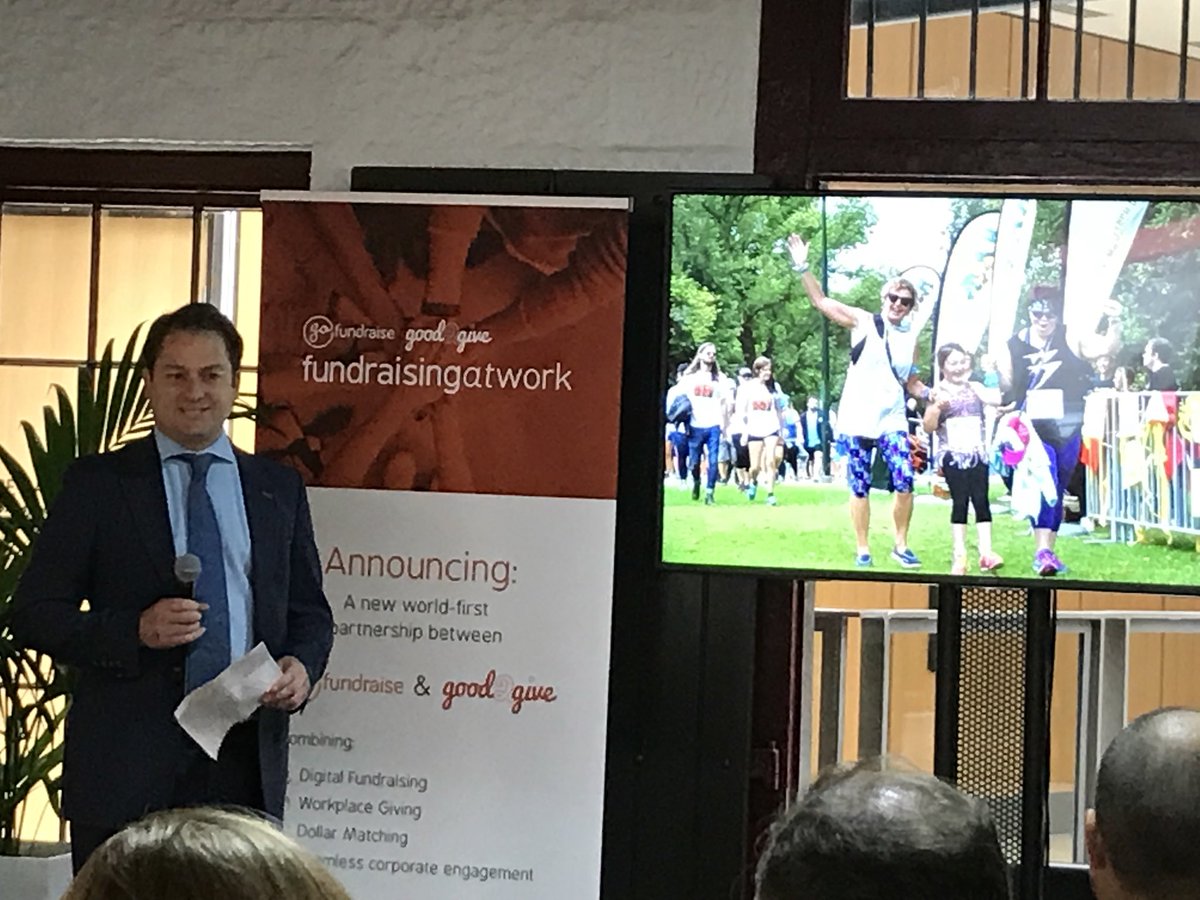 smmally's tweet photo. Stuart Finlayson from @GoFundraise announcing some exciting new product at a pre- @FundInstituteAu #fiaconf2018 luncheon! https://t.co/4e7mSOsoaZ