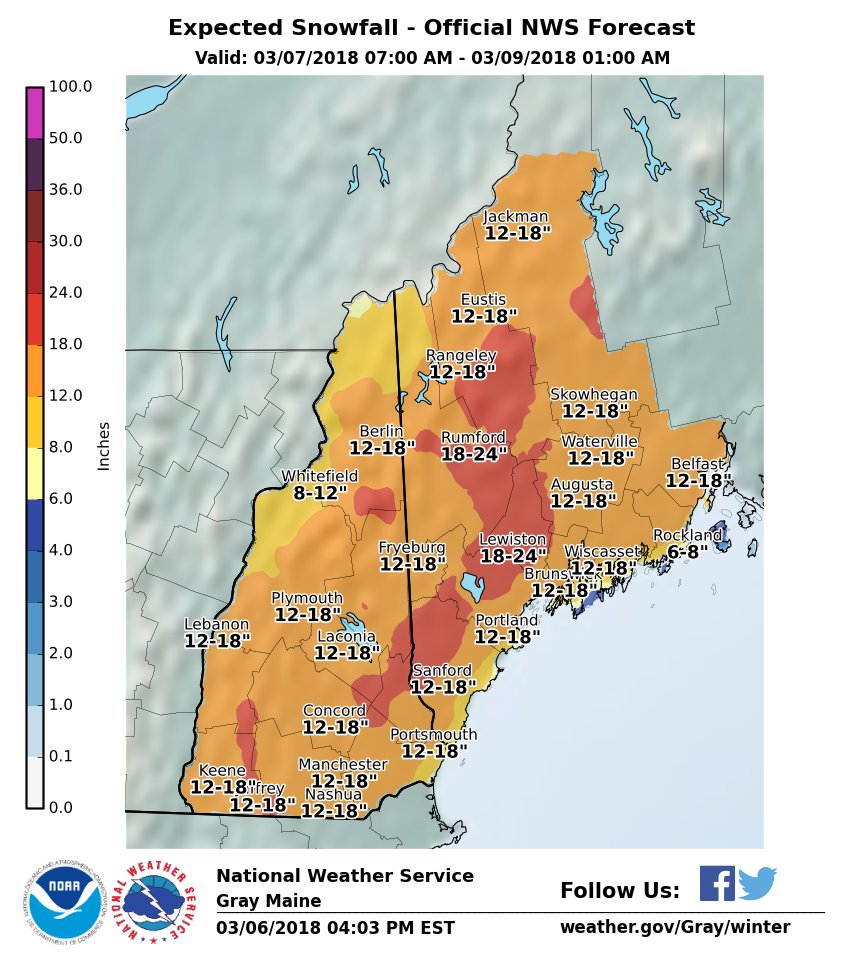 NWSGray's tweet photo. Latest expected snow amounts. https://t.co/5S1wo1DrLj