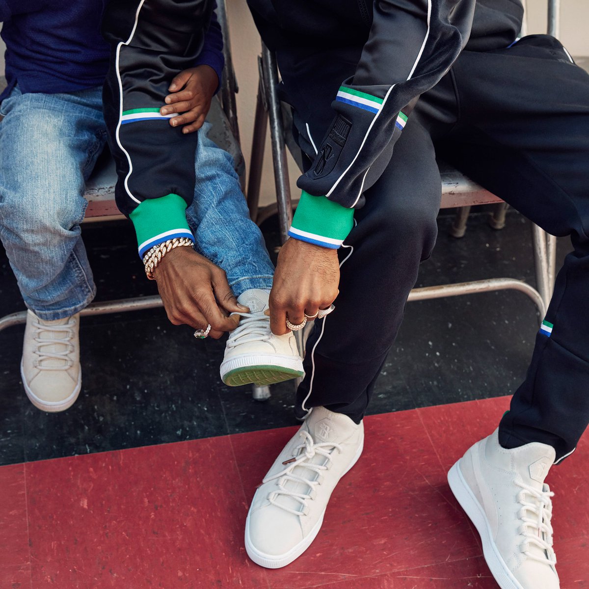 BigSean's tweet photo. The world is ours lil Don 🌎 50th Anniversary Suedes + Sweat Suits dropping 3/22. This just the very beginning tho @PUMA https://t.co/aSsnke5MEa