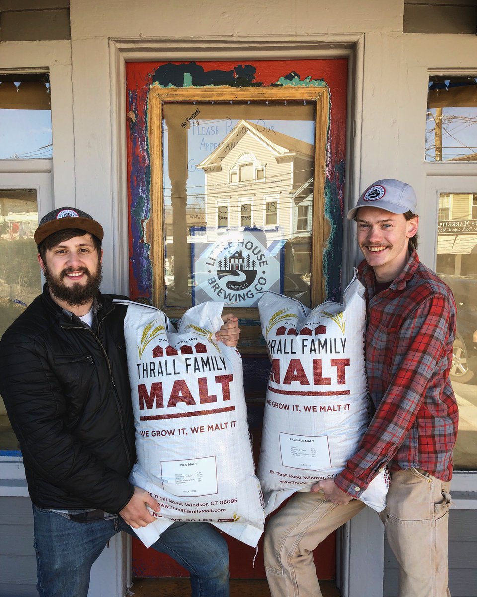 LittleHouseBrew's tweet photo. Cheers to Spencer from Thrall Family Malt, who dropped off 100lbs of @CTmaltster malt today! We're thrilled to get our hands on the only barley grown and malted here in Connecticut! #drinklocal #buylocal #CTbeer https://t.co/Cg74RQpgcE